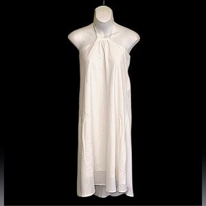 Stitch & Feather Elegant White A Line Halter Sleeveless Backless Mini Midi Dress
